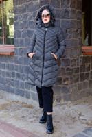 Tesettür giyim GRİ KAPÜŞONLU ŞİŞME KABAN T 0041	