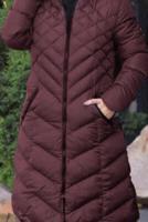 Tesettür giyim BORDO KAPÜŞONLU ŞİŞME KABAN T 0041	