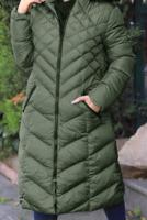 Tesettür giyim HAKİ KAPÜŞONLU ŞİŞME KABAN T 0041	