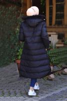 Tesettür giyim LACİVERT KAPÜŞONLU ŞİŞME KABAN T 0041	