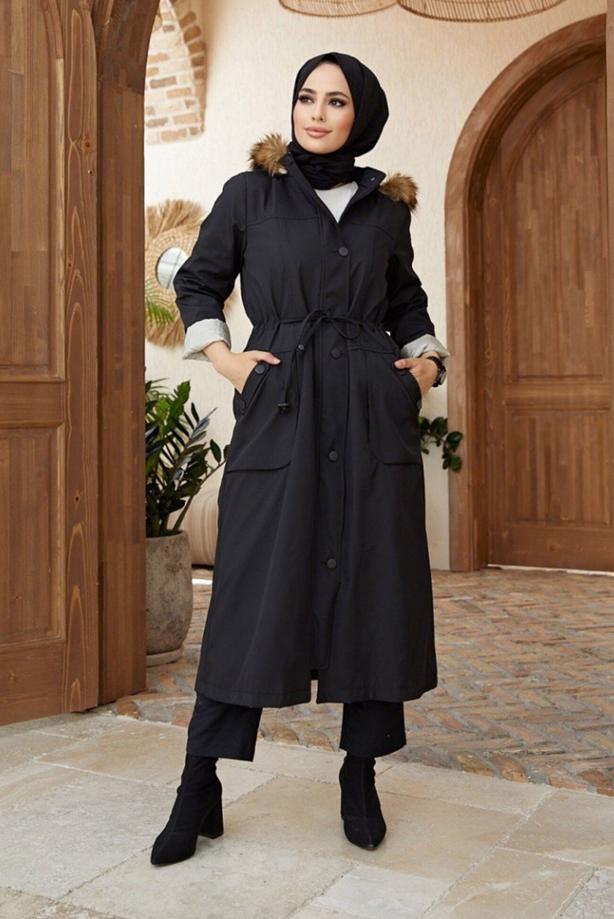 Vêtements hijab  HOODED SMOCKING COAT 819  - TRENDTESETTÜR