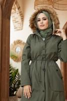 Hijab clothing KHAKI HOODED SMOCKING COAT 819 