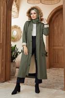 Hijab clothing KHAKI HOODED SMOCKING COAT 819 