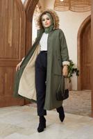 Hijab clothing KHAKI HOODED SMOCKING COAT 819 