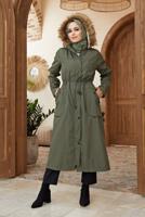 Hijab clothing KHAKI HOODED SMOCKING COAT 819 