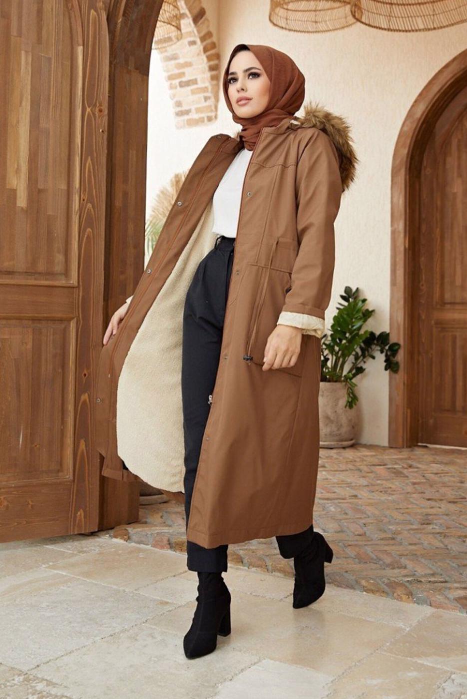 Hijab clothing TABA HOODED SMOCKING COAT 819 