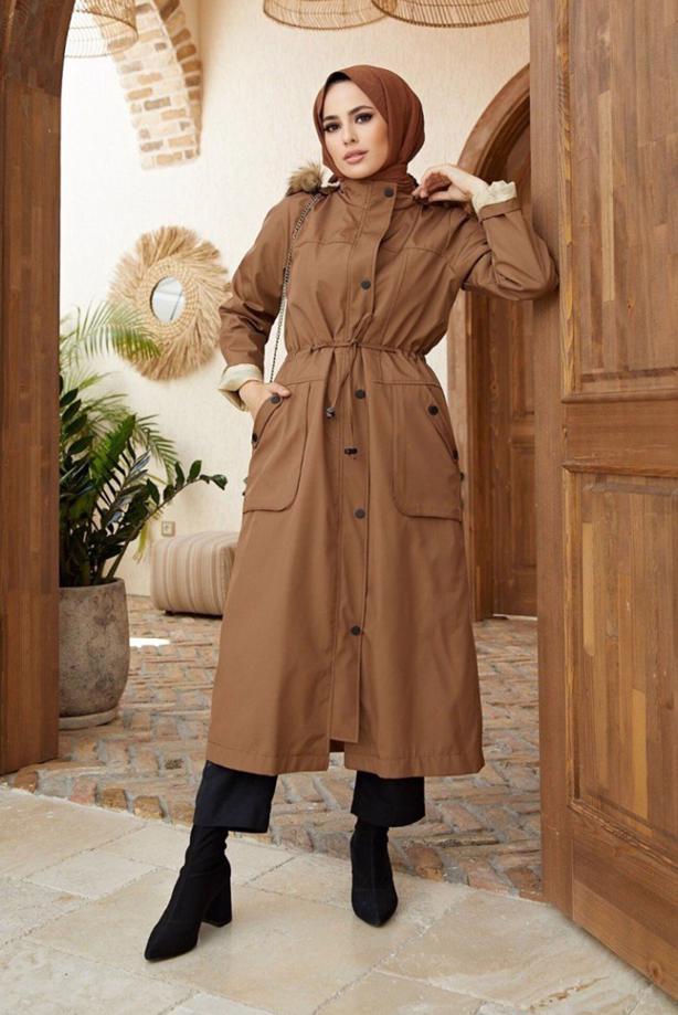 Hijab clothing  HOODED SMOCKING COAT 819  - TRENDTESETTÜR