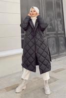 Tesettür giyim SİYAH BELİ BAĞLAMALI KAPİTONE ŞİŞME KABAN 1115 