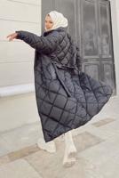 Tesettür giyim SİYAH BELİ BAĞLAMALI KAPİTONE ŞİŞME KABAN 1115 