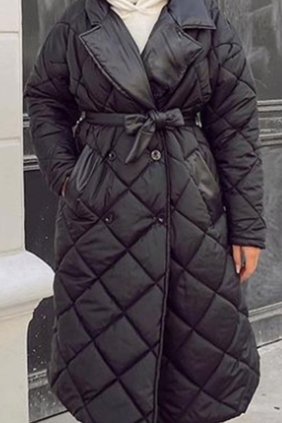 Tesettür giyim SİYAH BELİ BAĞLAMALI KAPİTONE ŞİŞME KABAN 1115 