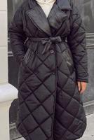 Tesettür giyim SİYAH BELİ BAĞLAMALI KAPİTONE ŞİŞME KABAN 1115 