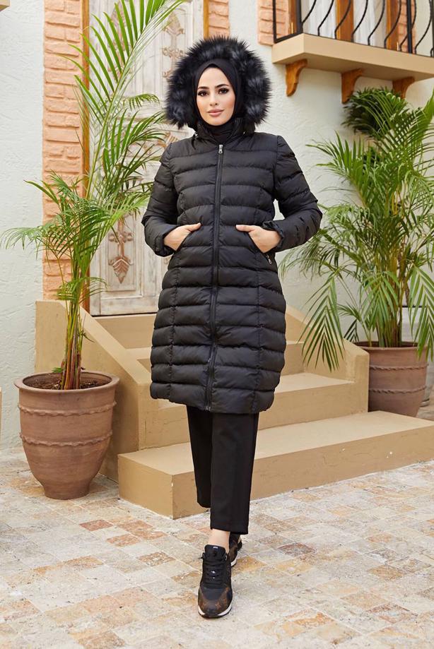 Hijab-Kleidung  KAPÜŞONLU ŞİŞME KABAN  2207 - TRENDTESETTÜR