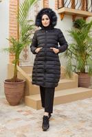 Tesettür giyim SİYAH KAPÜŞONLU ŞİŞME KABAN  2207