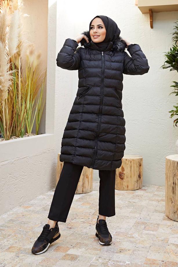 Hijab-Kleidung  KAPÜŞONLU ŞİŞME KABAN  2207 - TRENDTESETTÜR