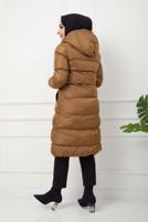 Tesettür giyim TABA KAPÜŞONLU CEPLİ ŞİŞME KABAN 2306 