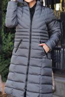 Tesettür giyim GRİ KAPÜŞONU KÜRK DETAYLI CEPLİ ŞİŞME KABAN 2400	