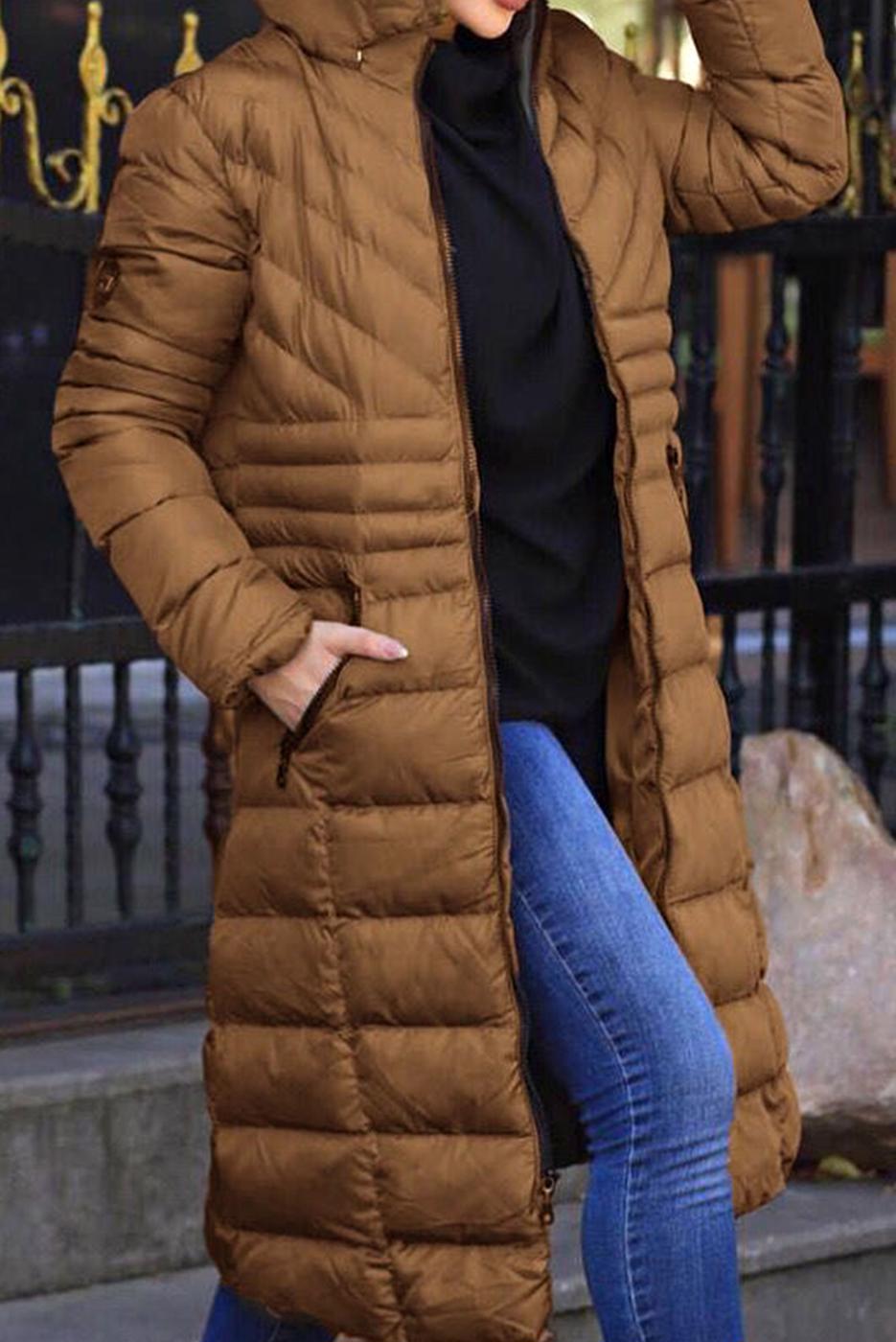 Hijab clothing TABA FURRY HOODED PUFFER COAT WITH POCKET 2400 