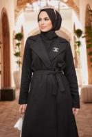 Hijab clothing BLACK DOUBLE BREASTED BELTED COAT 2503 