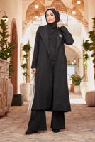 Hijab clothing BLACK DOUBLE BREASTED BELTED COAT 2503 