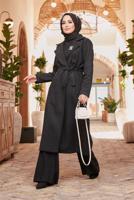 Hijab clothing BLACK DOUBLE BREASTED BELTED COAT 2503 