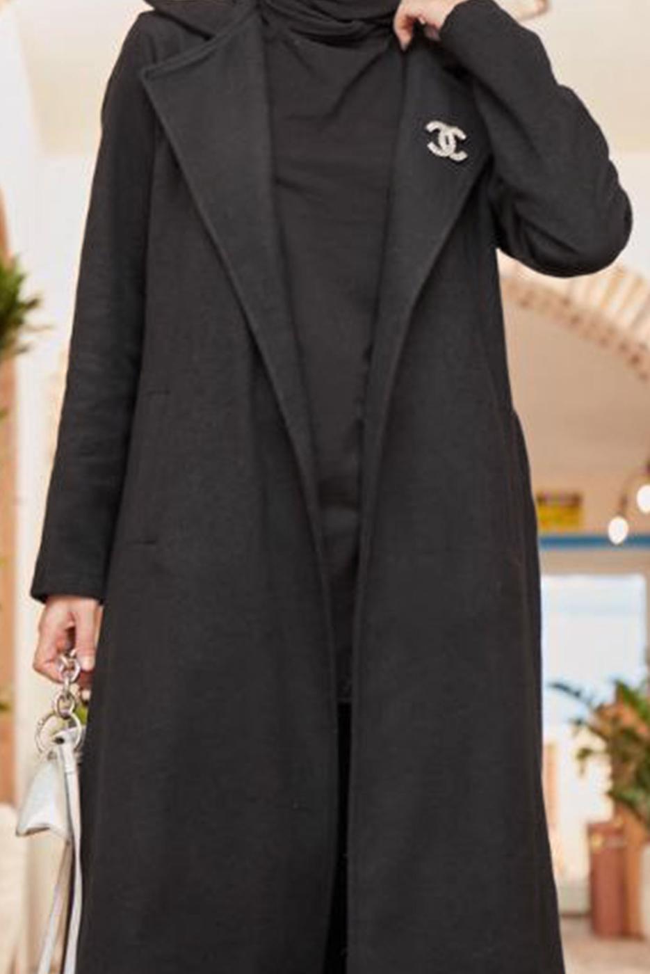 Hijab clothing BLACK DOUBLE BREASTED BELTED COAT 2503 