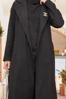 Hijab clothing BLACK DOUBLE BREASTED BELTED COAT 2503 