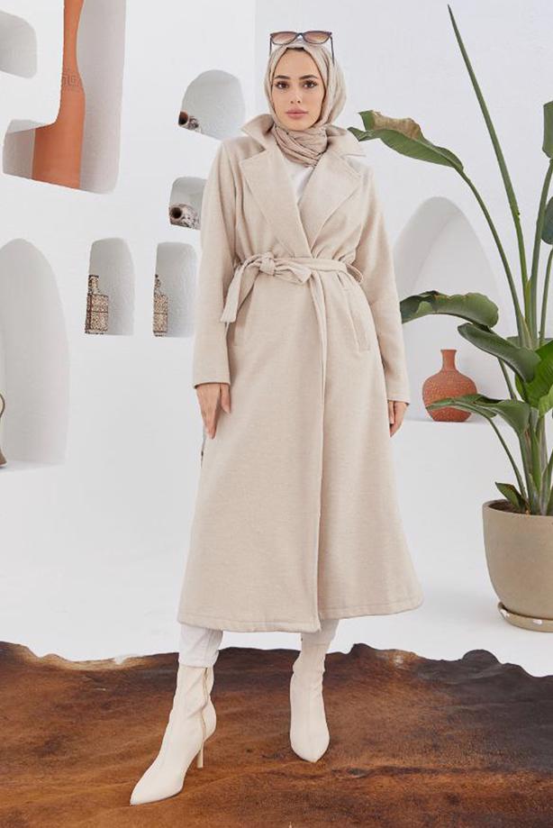 Vêtements hijab  DOUBLE BREASTED BELTED COAT 2503  - TRENDTESETTÜR