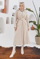 Vêtements hijab ÉCRU MANTEAU À DOUBLE BOUTONNAGE ET CEINTURE 2503