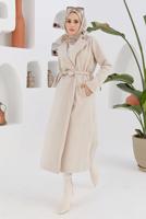 Vêtements hijab ÉCRU MANTEAU À DOUBLE BOUTONNAGE ET CEINTURE 2503