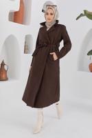 Vêtements hijab BRUN MANTEAU À DOUBLE BOUTONNAGE ET CEINTURE 2503