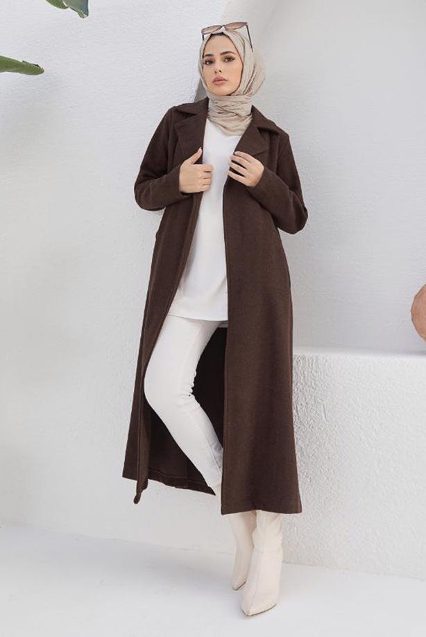 Vêtements hijab  DOUBLE BREASTED BELTED COAT 2503  - TRENDTESETTÜR