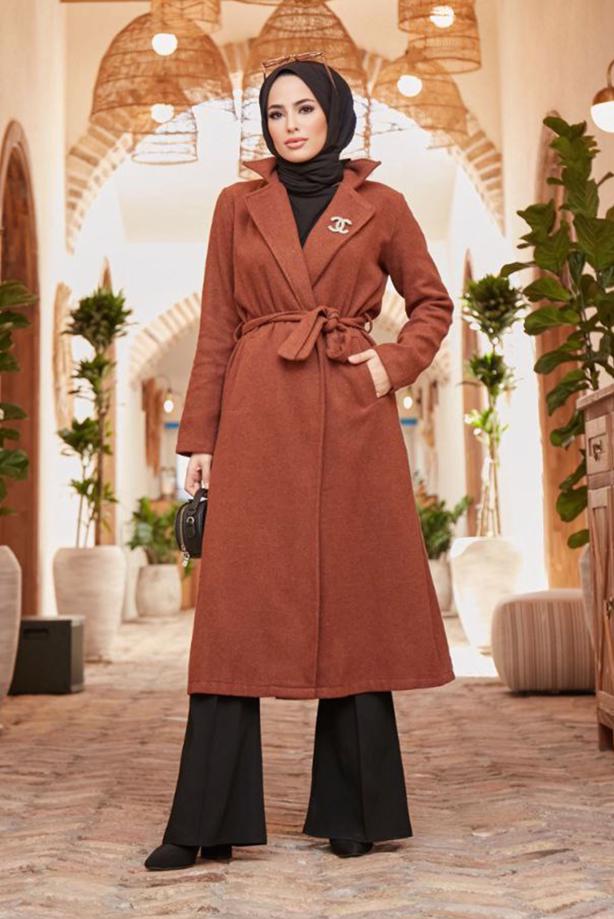 Vêtements hijab  DOUBLE BREASTED BELTED COAT 2503  - TRENDTESETTÜR