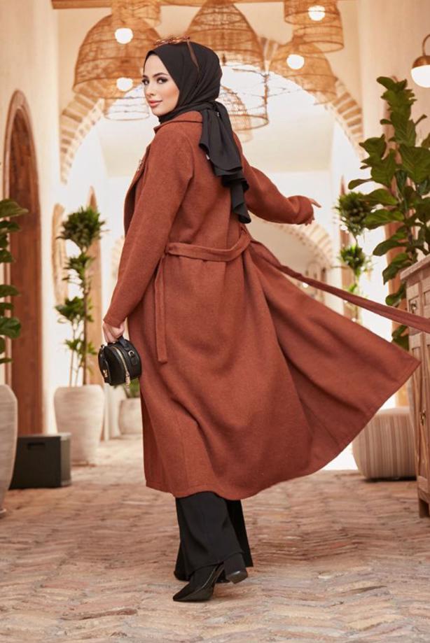 Vêtements hijab  DOUBLE BREASTED BELTED COAT 2503  - TRENDTESETTÜR