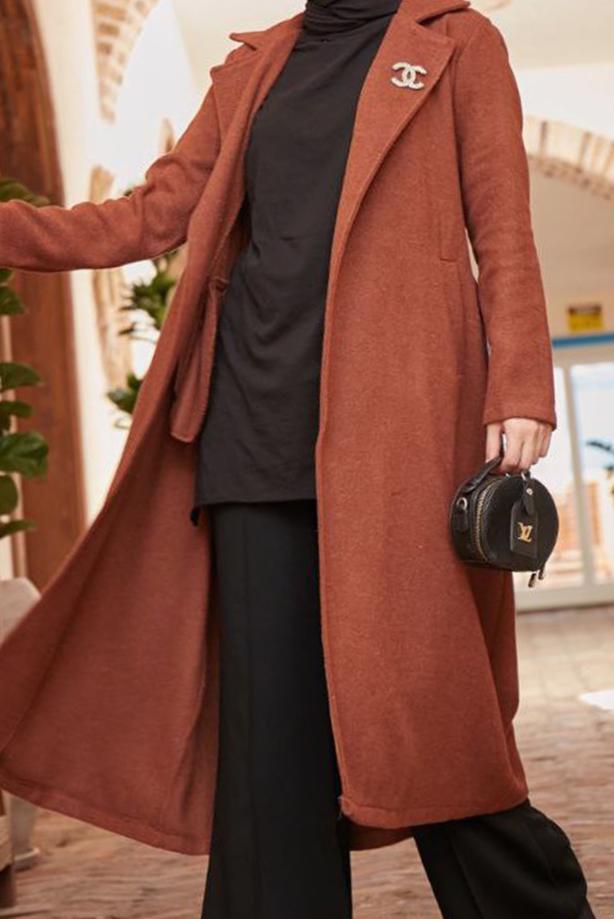 Vêtements hijab  DOUBLE BREASTED BELTED COAT 2503  - TRENDTESETTÜR