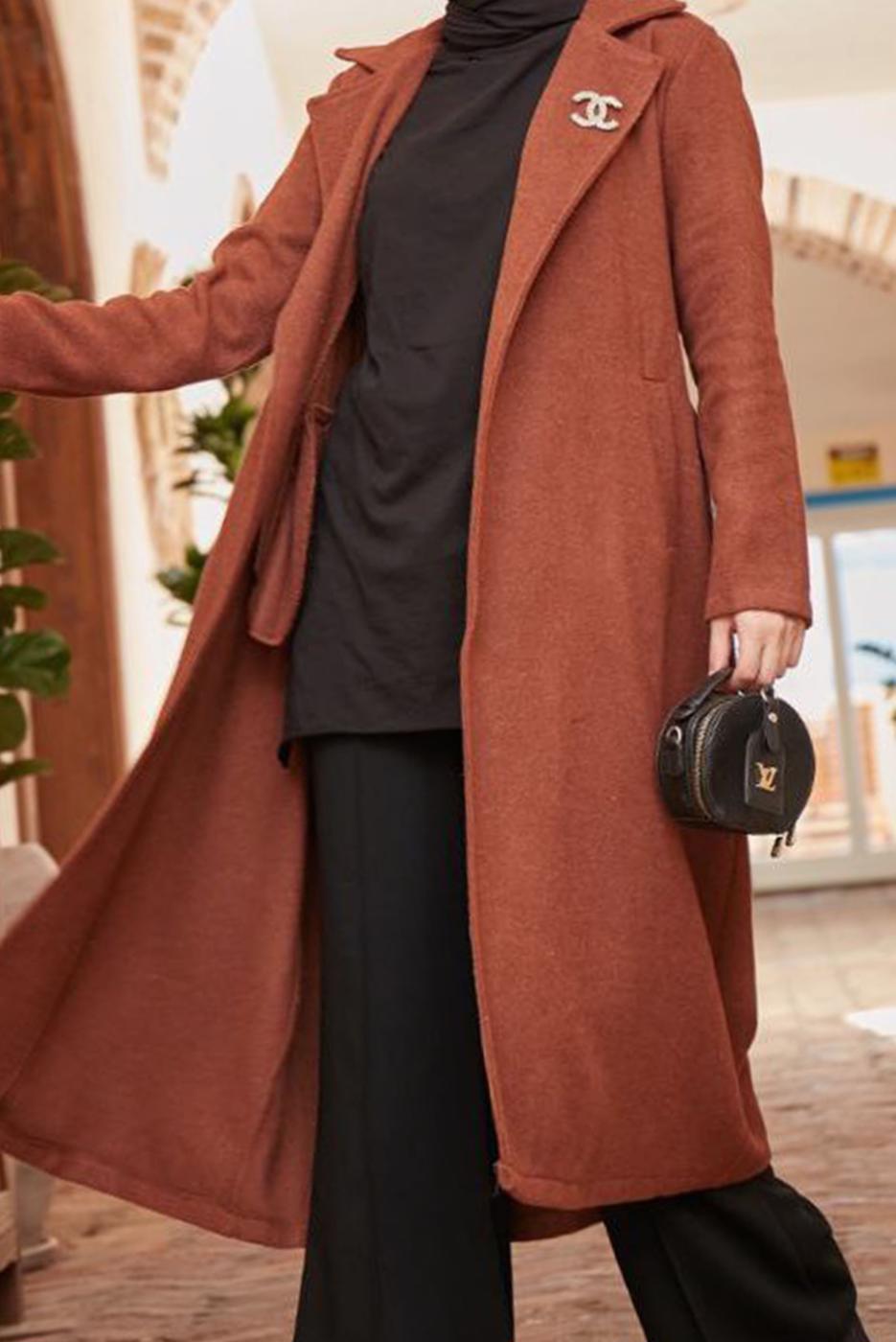 Hijab clothing TABA DOUBLE BREASTED BELTED COAT 2503 