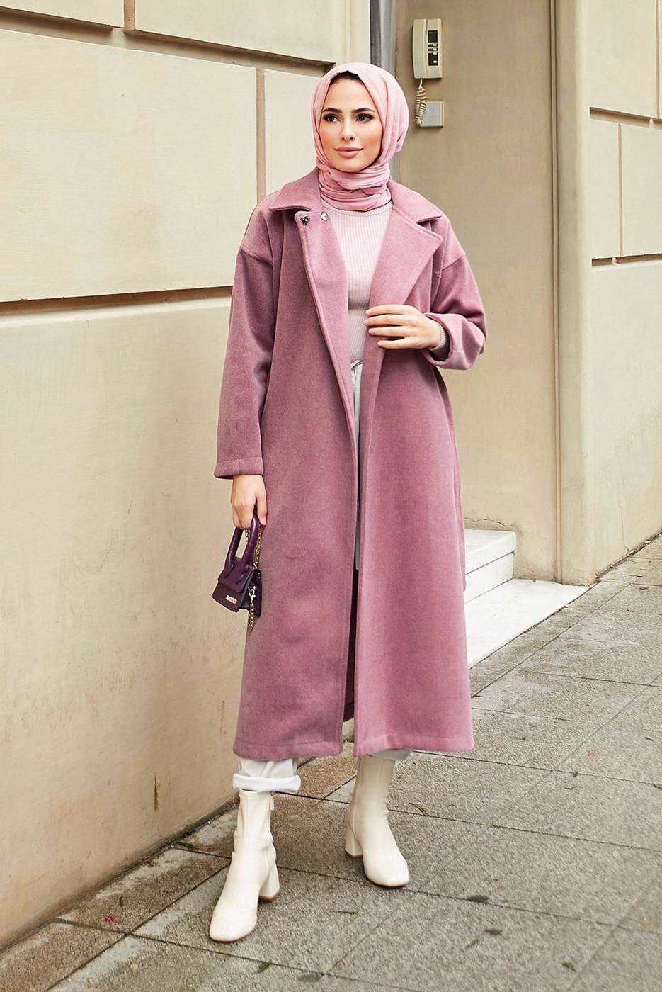 Hijab clothing POWDER BELTED COAT WITH POCKET 4030 