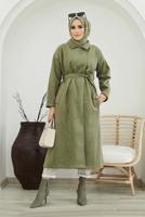 Hijab clothing GREEN BELTED COAT WITH POCKET 4030 