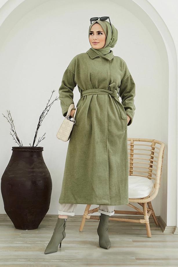 Vêtements hijab  BELTED COAT WITH POCKET 4030  - TRENDTESETTÜR