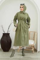 Hijab clothing GREEN BELTED COAT WITH POCKET 4030 