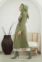 Hijab clothing GREEN BELTED COAT WITH POCKET 4030 