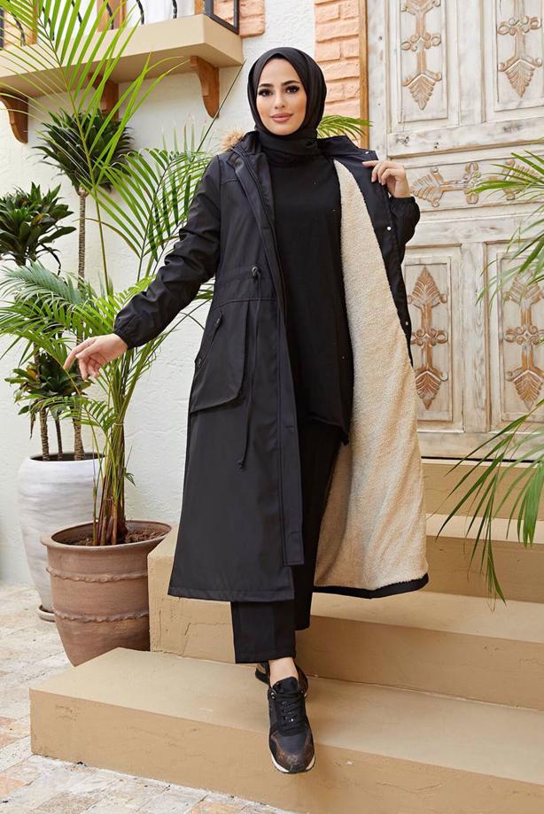 Vêtements hijab  TIE DETAIL HOODED COAT 4472  - TRENDTESETTÜR
