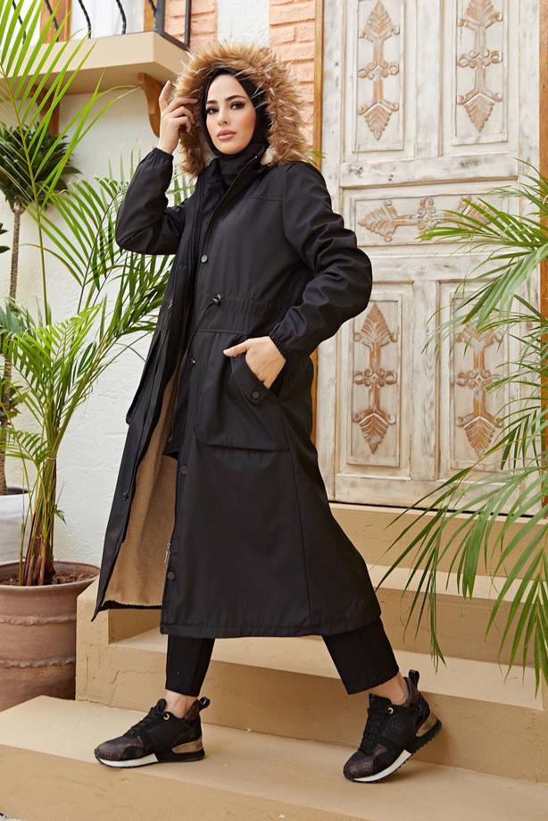 Vêtements hijab  TIE DETAIL HOODED COAT 4472  - TRENDTESETTÜR