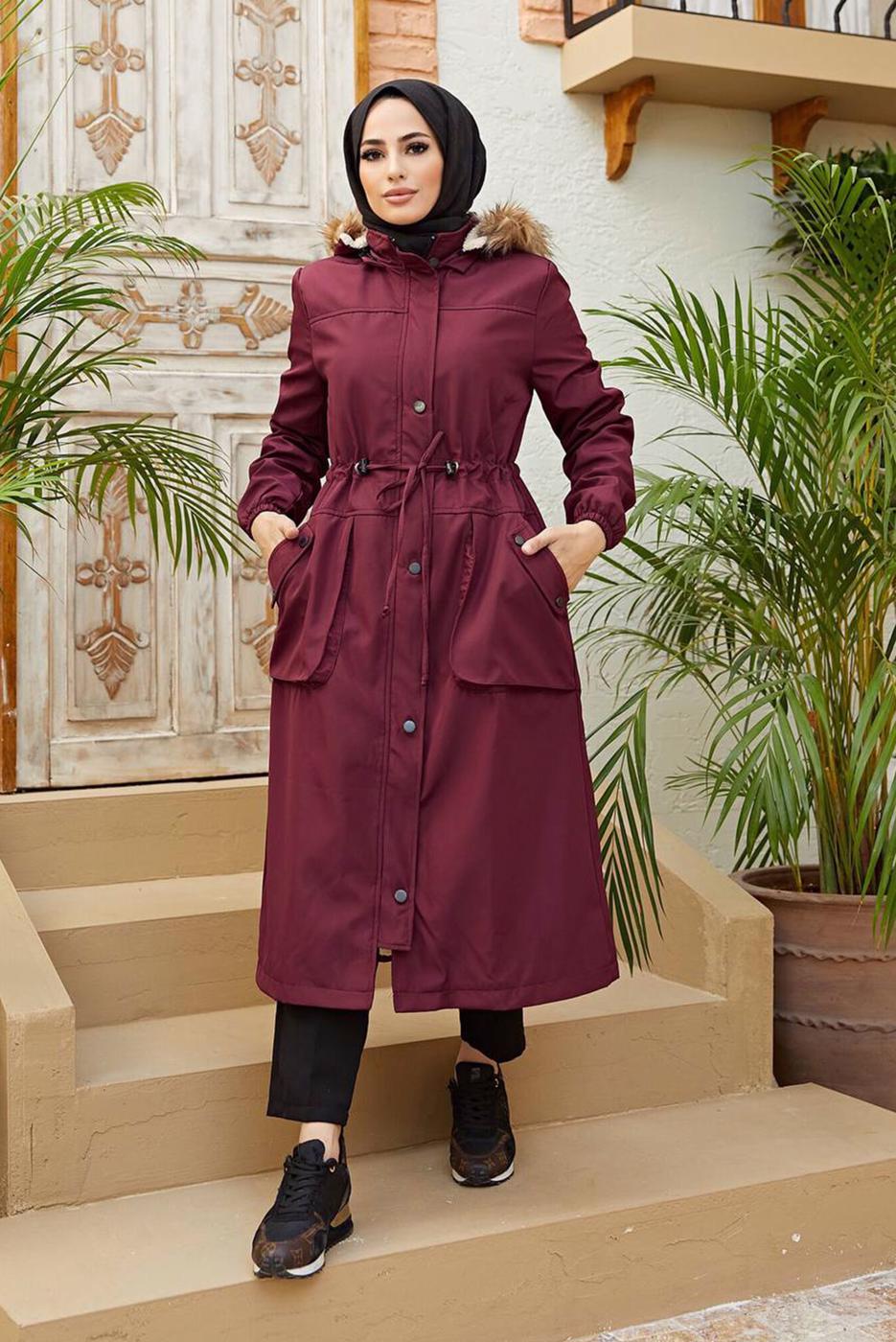 Vêtements hijab ROUGE BORDEAUX MANTEAU À CAPUCHE HIJAB 4472