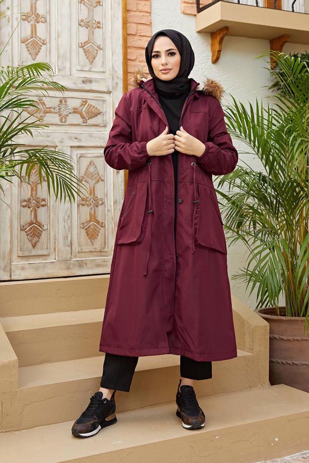 Vêtements hijab  TIE DETAIL HOODED COAT 4472  - TRENDTESETTÜR