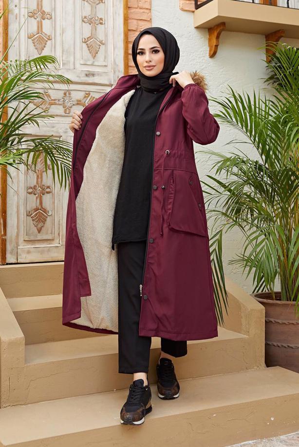 Vêtements hijab  TIE DETAIL HOODED COAT 4472  - TRENDTESETTÜR