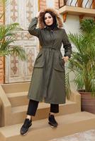 Hijab clothing KHAKI TIE DETAIL HOODED COAT 4472 