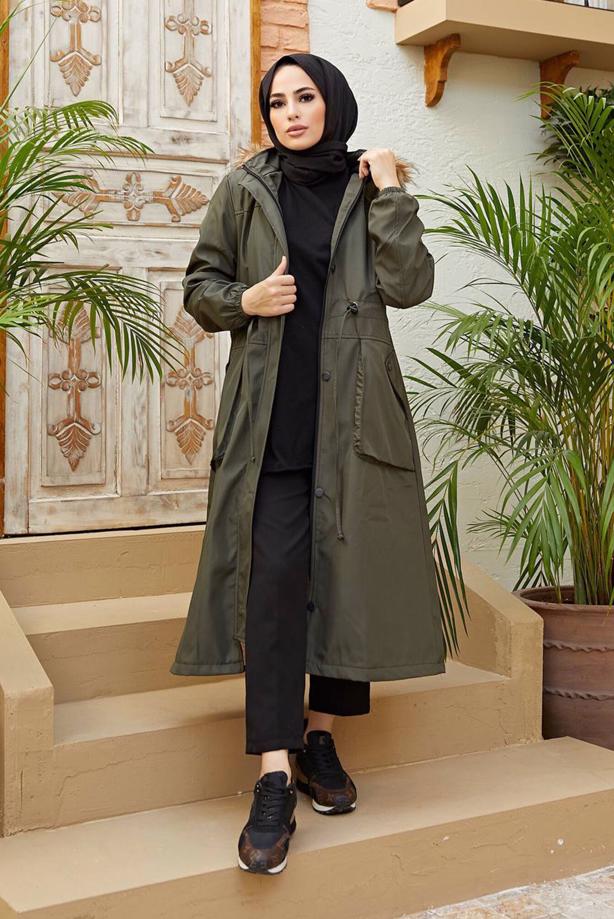 Hijab clothing  TIE DETAIL HOODED COAT 4472  - TRENDTESETTÜR