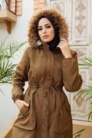 Hijab clothing TABA TIE DETAIL HOODED COAT 4472 