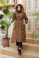 Hijab clothing TABA TIE DETAIL HOODED COAT 4472 