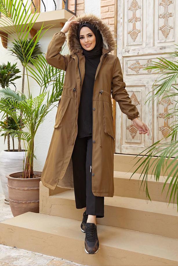 Hijab clothing  TIE DETAIL HOODED COAT 4472  - TRENDTESETTÜR